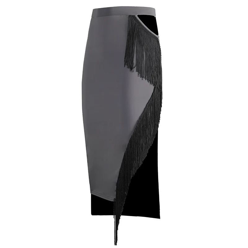 Skirt Женская юбка для латинских танцев, женская черная серая юбка с бахромой для латинских танцев, женская одежда для выступлений Rumba/Tango/Samba/Salsa DQL1818 - Цвет: Skirt