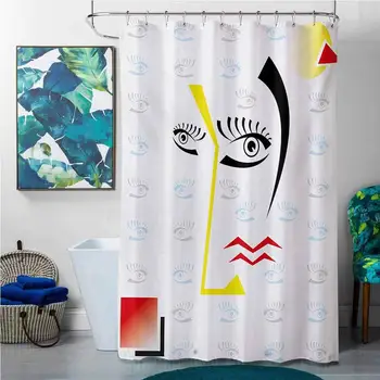 

Shower Curtains for Bathroom Linen Modern,Abstract Trippy Artful Design with Fractured Human Face and Eyes Geometric Backdrop