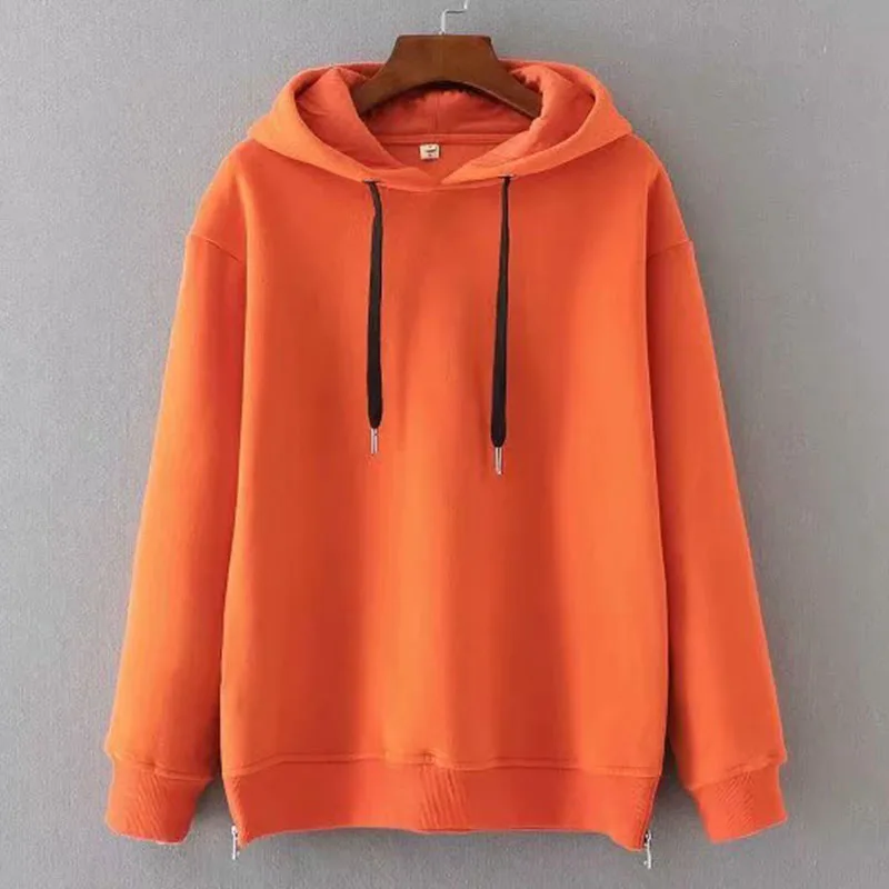 Orange color Smock Женская толстовка Осенняя мода боковой молнии декоративный пуловер Толстовка шикарная элегантная женская уличная Толстовка - Цвет: Orange color