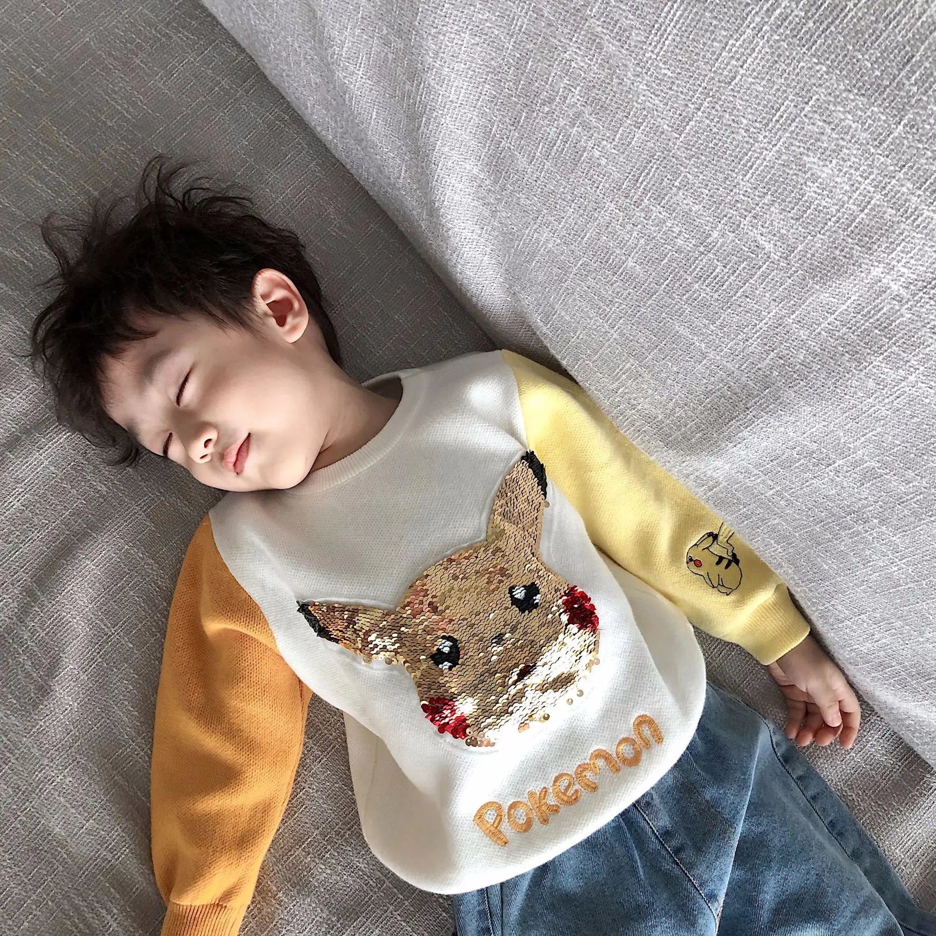 Tonytaobaby/новая осенне-зимняя одежда для мальчиков и девочек, детская одежда свитера с рисунком лица свитера для девочек