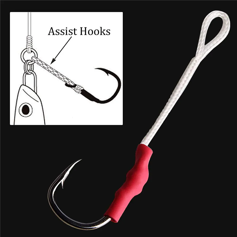 106Pcs/box Stainless Steel Fishing Hook Assist hooks With Line Split rings  Slow Jig hooks set Fly Tying Metal Jigging bait - AliExpress