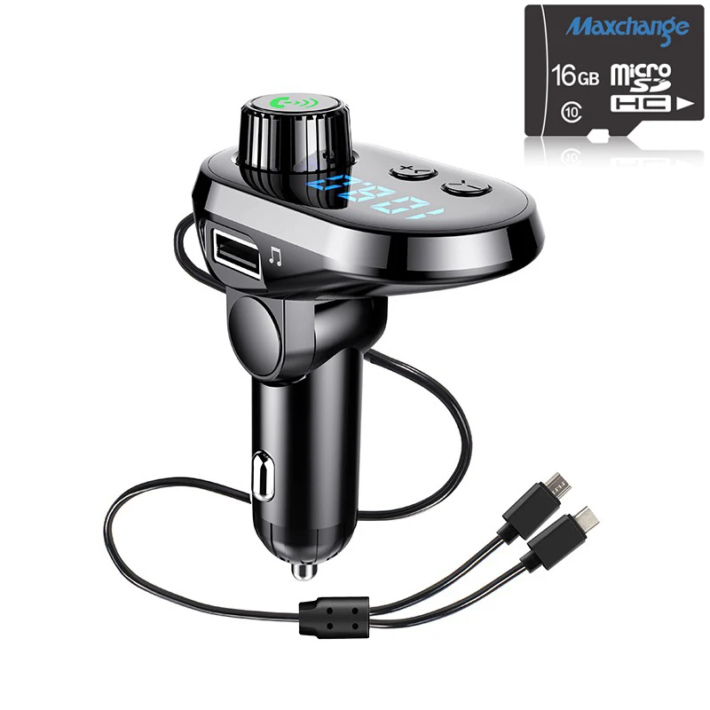 16G TF Card Black Fm-передатчик автомобильный Bluetooth беспроводной mp3-плеер Быстрая зарядка громкой связи U диск TF кардридер с Android usb type C порт - Название цвета: 16G TF Card Black