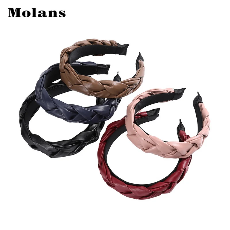 Molans, искусственная кожа, одноцветная лента для волос для леди, крест, две акции, плетение головы девушки, ободок для женщин, 12 см, аксессуары для волос