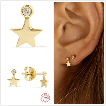 

925 Sterling Silver Earrings For Women Gold Star Cartilage Ear Bone Earring Girl Small Zircon Earrings Female Party aretes R5