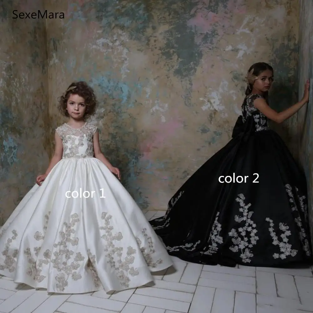 Высококачественное платье с цветочным узором для девочек на заказ детская одежда из прозрачного атласа с аппликацией на шее платье для первого причастия вечерние платья size2-16Y - Цвет: color1