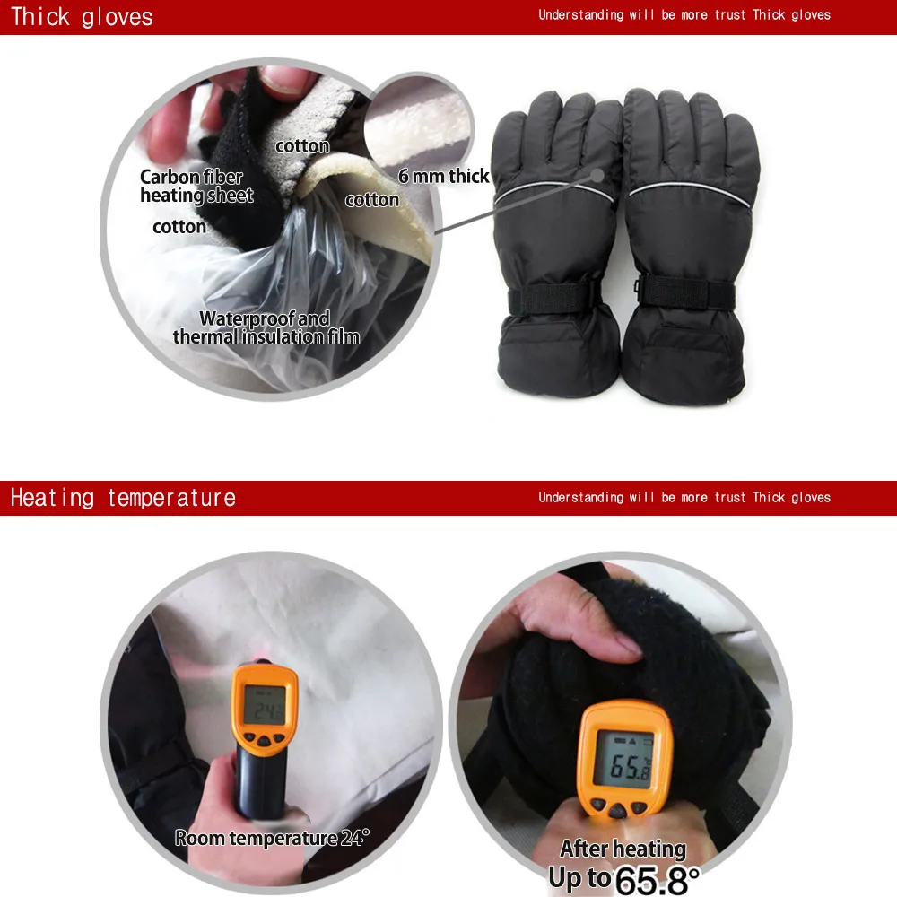 Перчатки с электрическим подогревом, 3 режима, водонепроницаемые Зимние перчатки для катания на лыжах, спортивные принадлежности для катания на лыжах, пеших прогулок, альпинизма