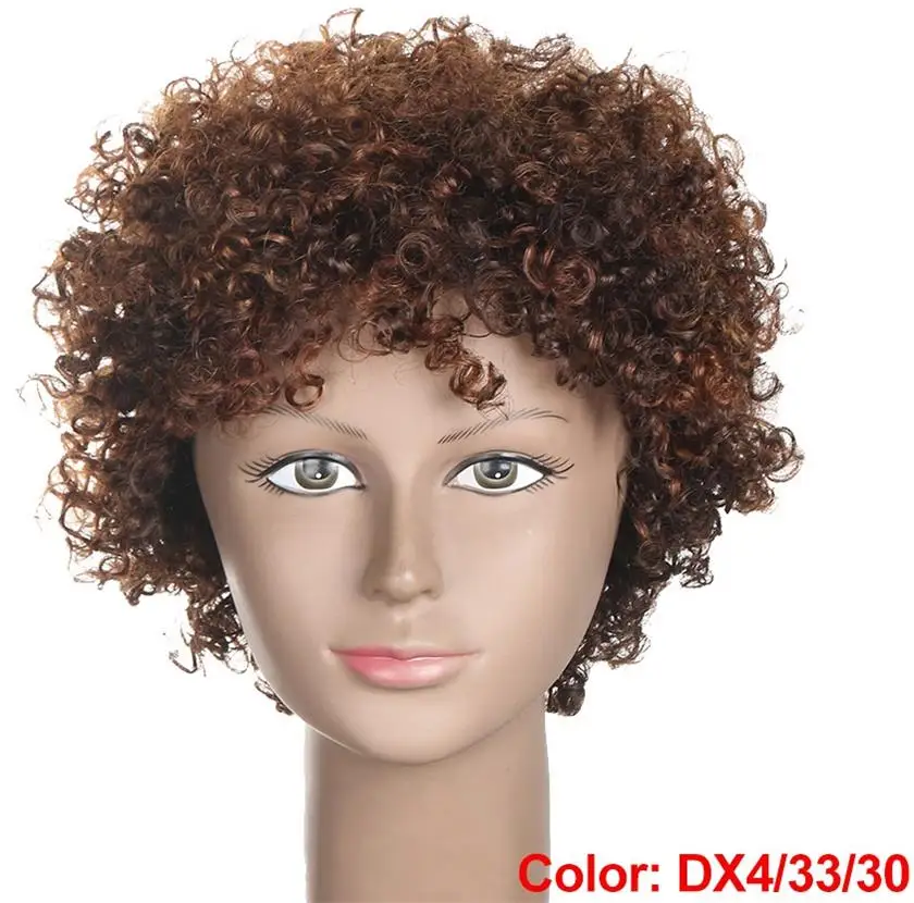 Lekker короткие человеческие парики кудрявый парик для женщин бразильские волосы remy короткий парик Pixie VIVIAN парик машина сделана - Цвет волос: DX4/33/30