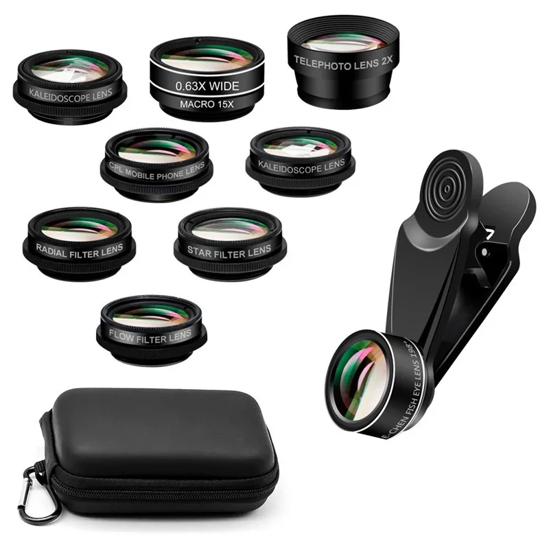 Kit D'objectif 3 En 1 Pour Téléphone Portable, Objectif Macro Fisheye Grand Angle Noire