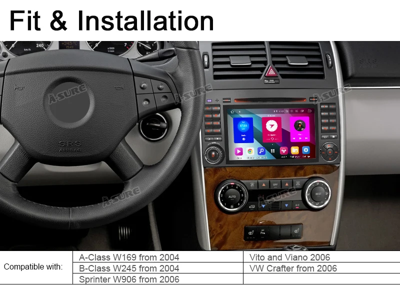 Excellent A-Sure 2 Din 8 Core 4G Android 9.0 Auto Radio GPS DVD Player Navigation For Mercedes-Benz A/B Sprinter Vito Viano VW Crafte 6
