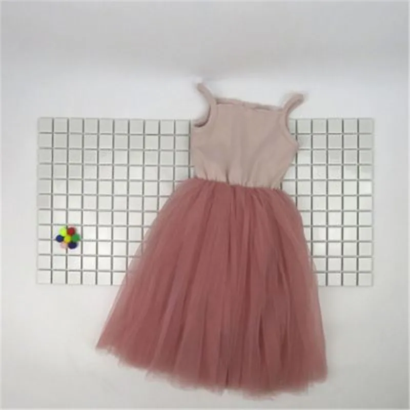 Г.; кружевное Тюлевое платье на бретельках для маленьких девочек; Подвеска для детей; Сетчатое платье-пачка принцессы; летняя эксклюзивная одежда для детей; 4 цвета - Цвет: flesh pink 2