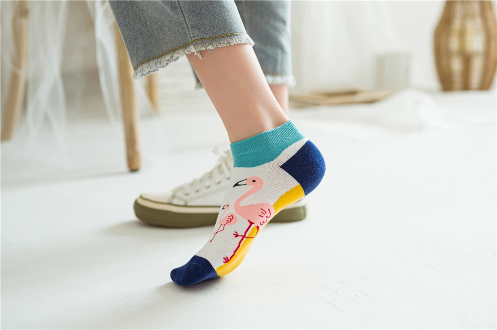 Neue kurze Söckchen mit Flamingo-Muster für Damen, bunt, Harajuku, lustig, Preppy-Stil, gestreift, Gittermuster – Detail 21