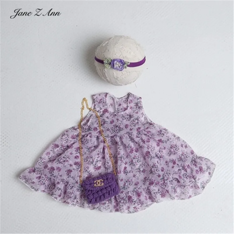 9 headband dress bag Jane Z Ann/Аксессуары для детской фотосъемки для новорожденных девочек, летнее платье с цветочками+ повязка на голову+ сумка, комплекты для студийной съемки - Цвет: 9 headband dress bag