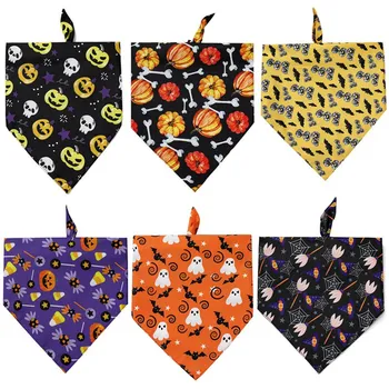 

Pet Cat Dog Bandana Triangular Bibs Halloween Print Bandanas Pumpkin Bat Ghost Drool Scarf For Pet Dog Cat Supplies hot