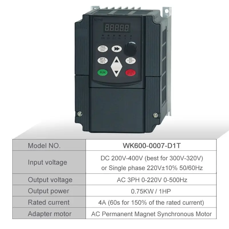 WK600 постоянный магнитный синхронный двигатель постоянного тока 280 V-380 V до Трехфазный 220V солнечный насос инвертор с MPPT управлением - Цвет: 0.75kw