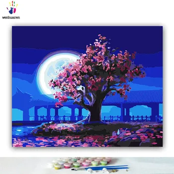

DIY Coloring paint by numbers Tree under the moonlight pictures Abstract figure paintings by numbers with kits 40x50 framed