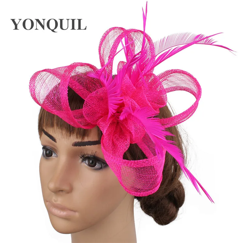 HOT PINK Винтажные красные синамаи вуалетки Свадебные аксессуары Коктейльные шляпы ободок для вечеринки Свадебные вуалетки 20 цветов 6 шт./лот MYQ016 - Цвет: HOT PINK