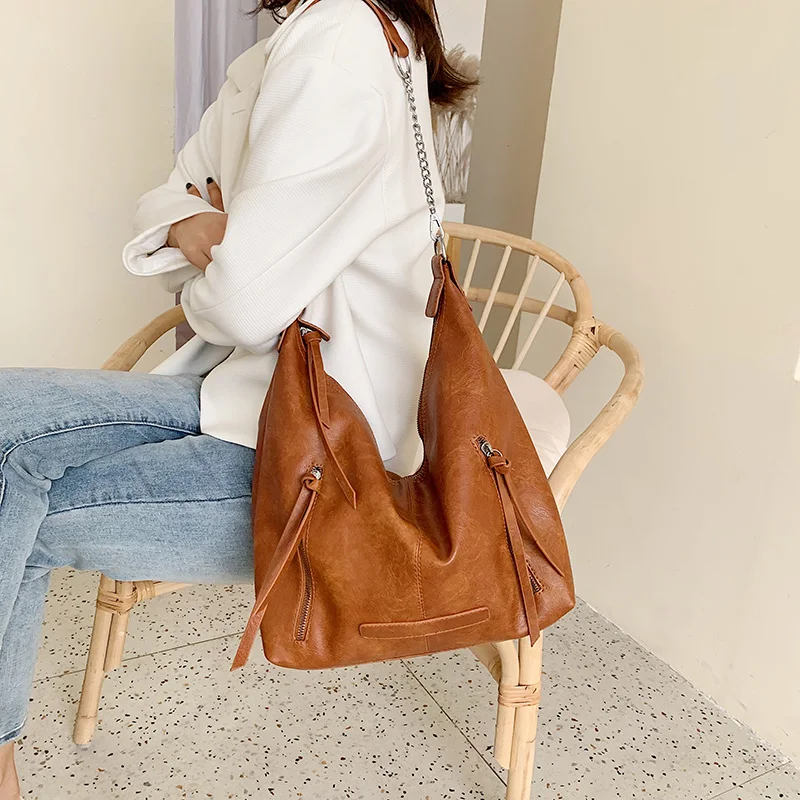 Retro Leather PU Leather Crossbody Bags For Women Chain Shoulder Messenger Bag High Capacity Travel Handbags and Purses