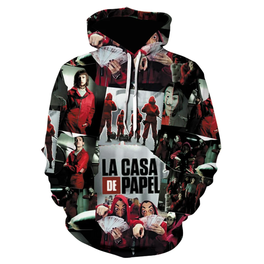 Черная толстовка с капюшоном Популярная ТВ La casa de papel Money Heist House of Paper 3D толстовки