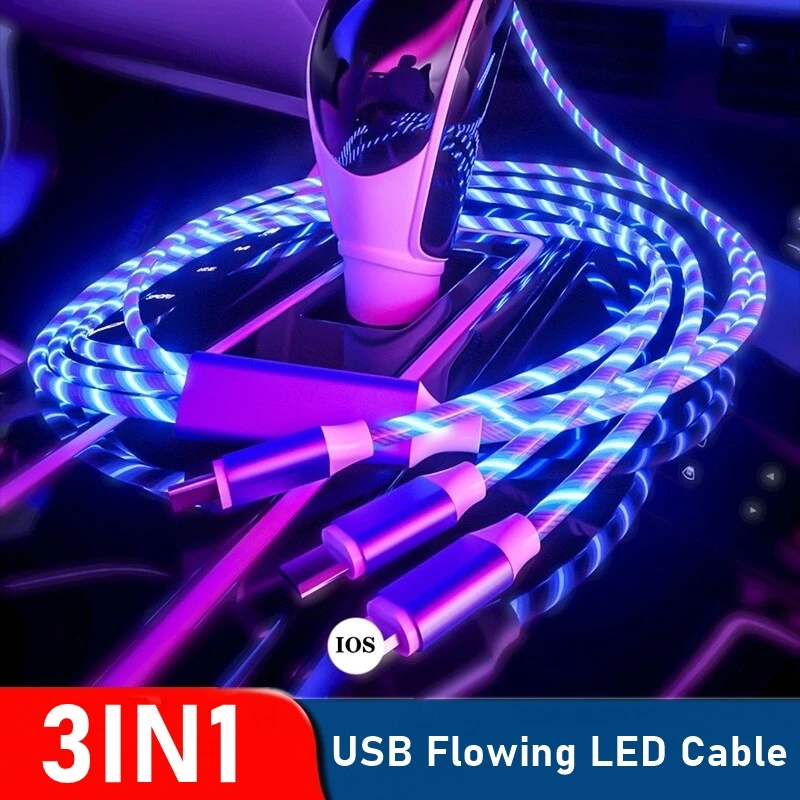 Tongdaytech 3 in 1 USB Fast Charger Flowing Colors LED Glow Usb Cable Quick Charge Carregador Portatil For iPhone Xiaomi Samsung Fast charge 18w