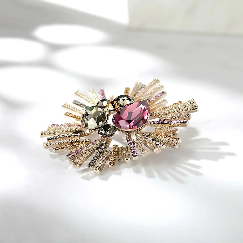 Viennois Золото Цвет драгоценный камень Fllower брошь булавки Новая мода ювелирные изделия Стразы для женщин Вечерние