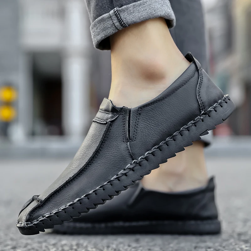 Casual authentic men's shoes leather waterproof and comfortable spring and autumn quality driving shoes large size 48