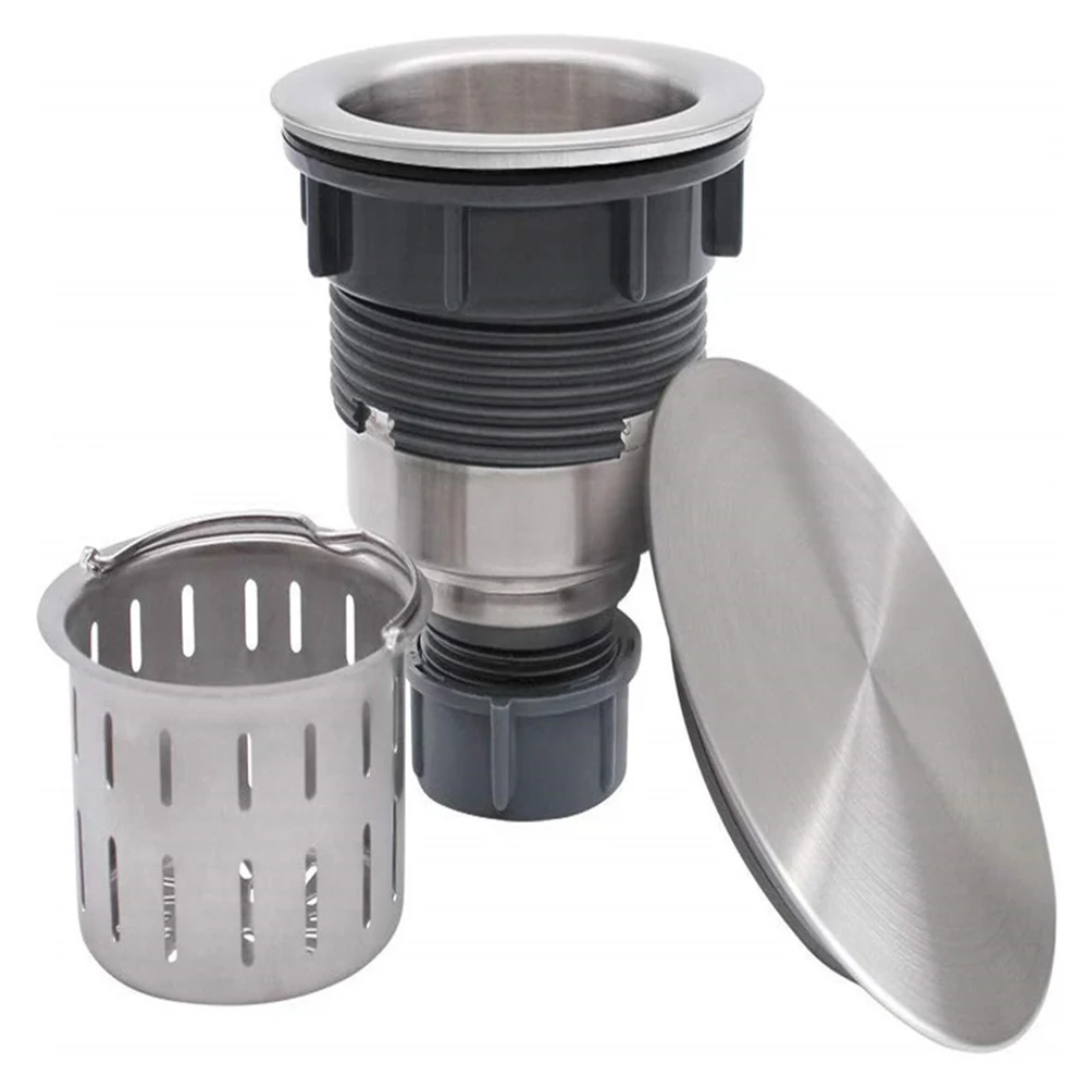 

3.5" Kitchen Sink Drain Strainer Assembly with Decor Flat Cover Stopper Lid Removable Deep Waste Basket Replacement