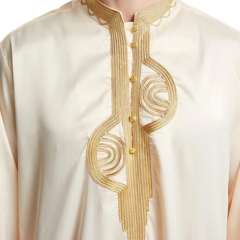Muslim Men Emobroidery Thawb Thobe Dishdasha UAE Kandourah Saudi Arabia Traditional Costumes Islamic Clothing Modest Robe Jubba |