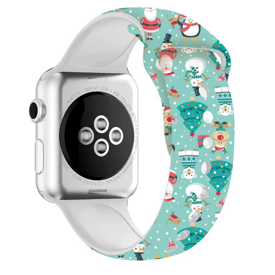 Силиконовый ремешок для Apple watch 5 ремешок 44 мм 40 мм iwatch ремешок 38 мм 42 мм Рождественский ремешок для часов Apple watch 5 4 3 2 1 44/40/42/38 мм - Band Color: 4
