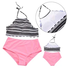 Купальный костюм для родителей и детей, дышащий, купальный костюм, комплект бикини, эластичная, регулируемая, модная, полиэфирная, раздельная, пляжная одежда для девочек