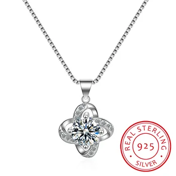 

2019 New Four Leaf Clover Choker Necklace Jewelry Flower 925 Silver Pendants Necklaces Chain Birthday Gift For Women