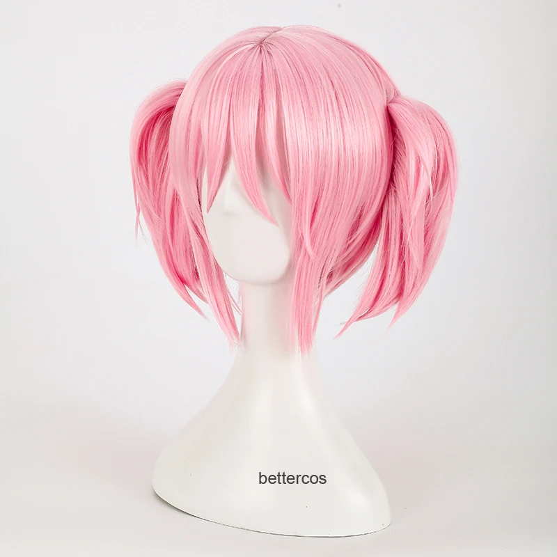 Puella Magi Madoka Magica Madoka Kaname Cosplay Wigs Pink Short 2 Clip Ponytails Heat Resistant Synthetic Hair Wig + Wig Cap anime halloween costumes