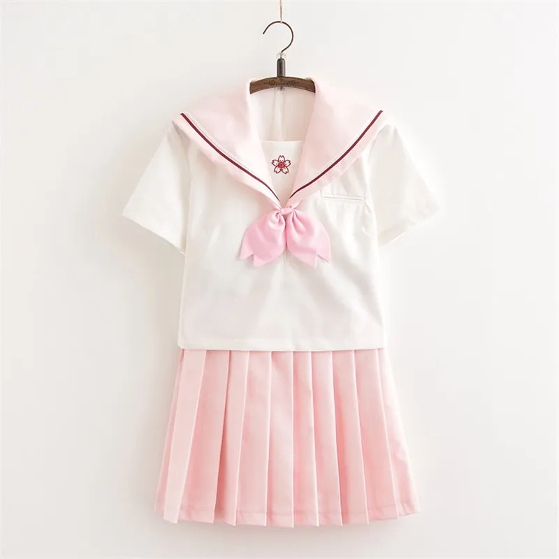 Short Sleeve Set Светло-розовая школьная форма для девочек японская школьная форма спортивная форма костюм моряка Женская Студенческая форма - Цвет: Short Sleeve Set