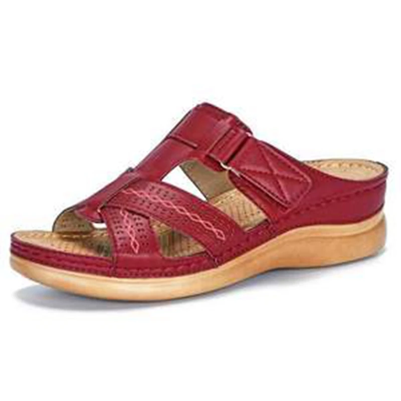 Wine Red Oeak; летние женские шлепанцы в римском стиле; Повседневная обувь в стиле ретро; босоножки на толстой танкетке с открытым носком; пляжные шлепанцы без застежки; женская обувь; коллекция года - Цвет: Wine Red