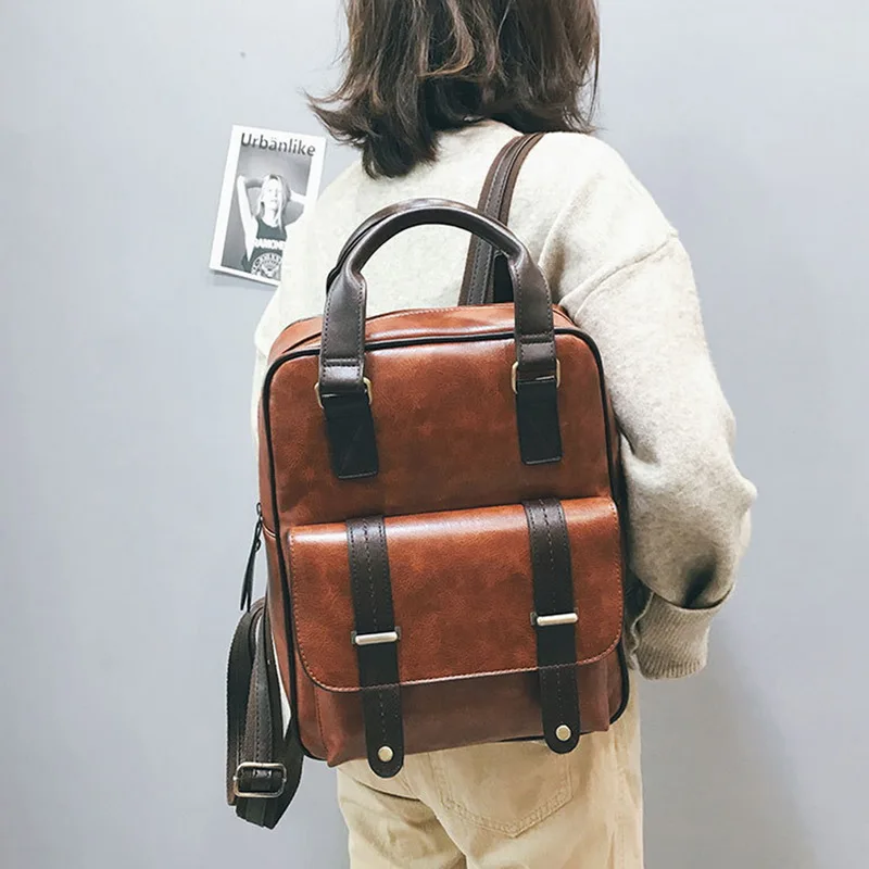 Mochila Feminina, школьные сумки с защитой от кражи, водонепроницаемые, для путешествий, для ноутбука, коричневый кожаный большой рюкзак для женщин, корейский дизайн