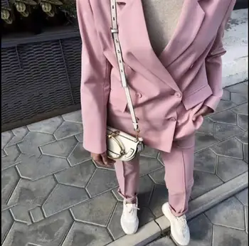 

Double typesetting Long sleeve Double Breasted Notched Woman fashion Suits Formal Pants suits Jacket and Trouser Office Suite