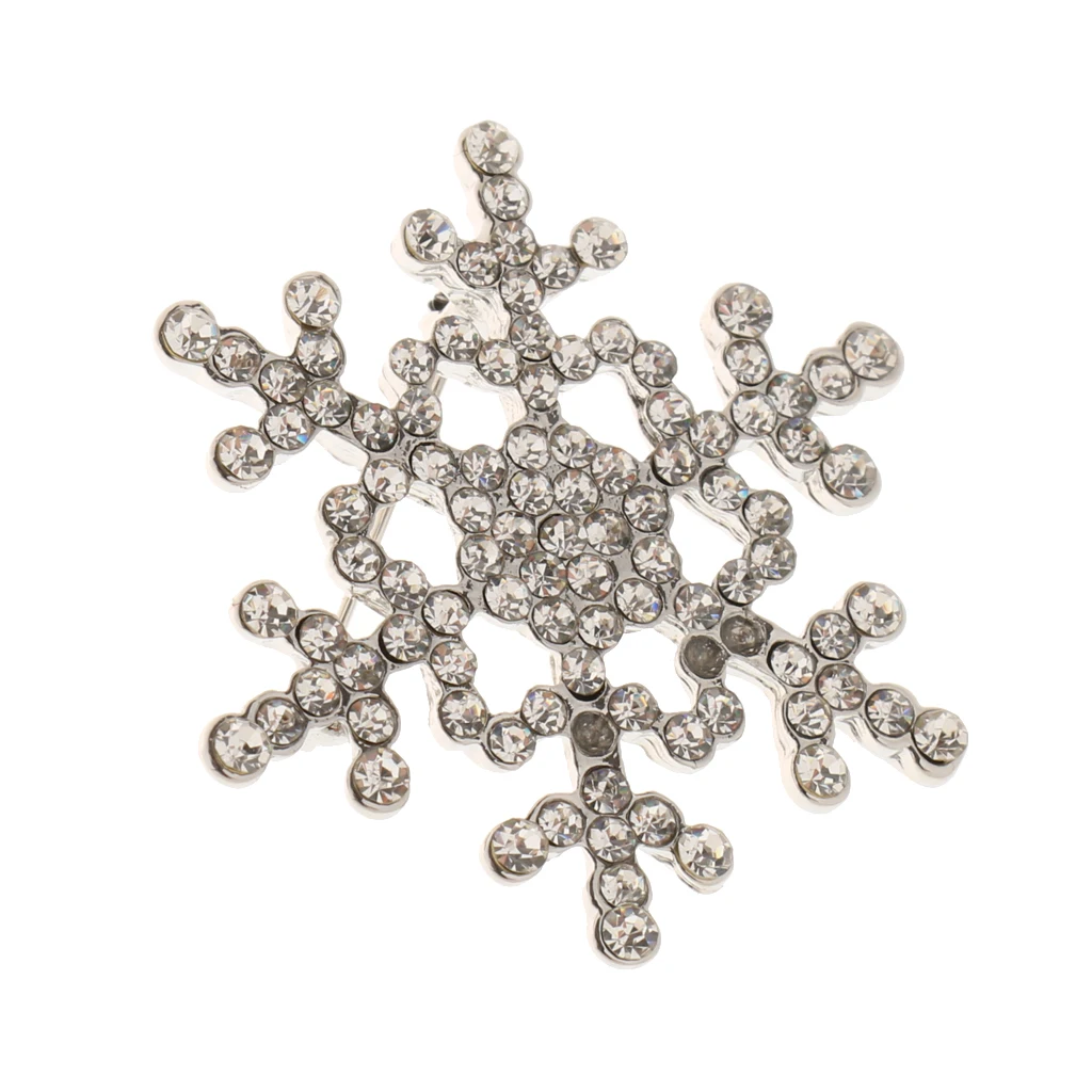 Silver Snowflake Diamante Brooch Rhinestone Crystal Broach Pin Xmas Gift
