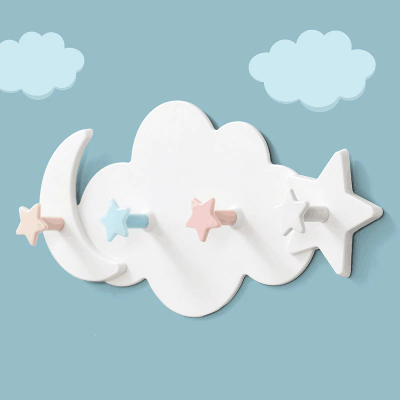 

Nordic Style Star Moon Cloud Shape Nail-free Hat Clothes Hooks Shelf Hanging Hanger Home Children's Room Decor Room Organizer