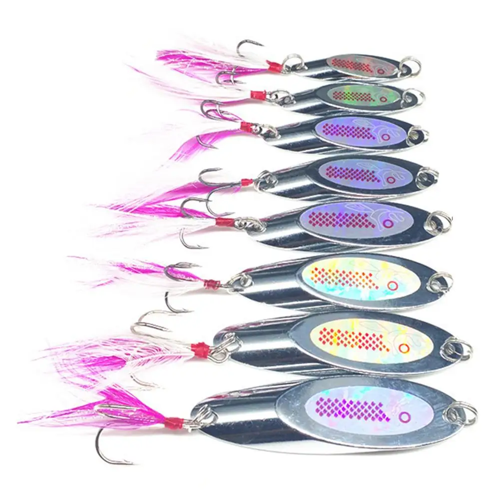 

4.5cm Metal Mini Fishing Artificial Spoon Spinner Lure Wobbler Fish Swim Bait with Feather Treble Hook Fishing Tackle
