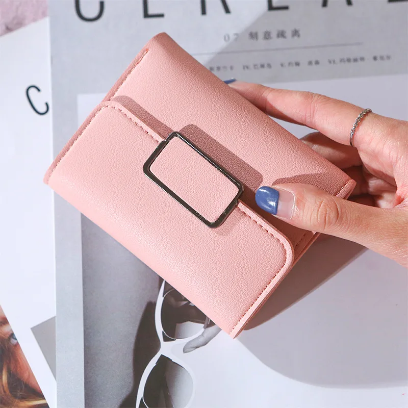 Factory Direct Sales New Short Style Trendy Simple Decoration Fashion Litchi Pattern Women Solid Color Tri-fold Student Wallet | Багаж и