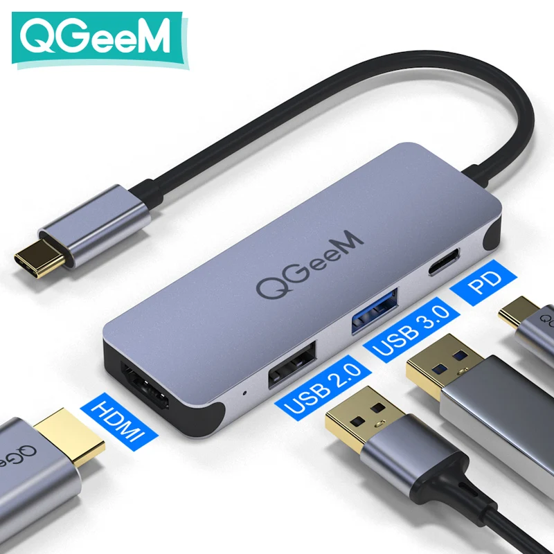 USB концентратор QGeeM для Macbook Pro мульти 3 1 Тип C 0 2 HDMI адаптер PD док станция Huawei Mate 20 OTG