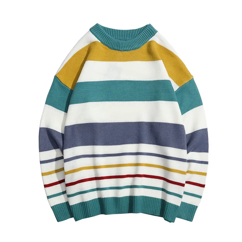 

2019 Stripe Sweater Men Casual Vintage O Neck Knitting Autumn Blouse Pullover Cold Sweaters Christmas Pull Jumper Korean Men