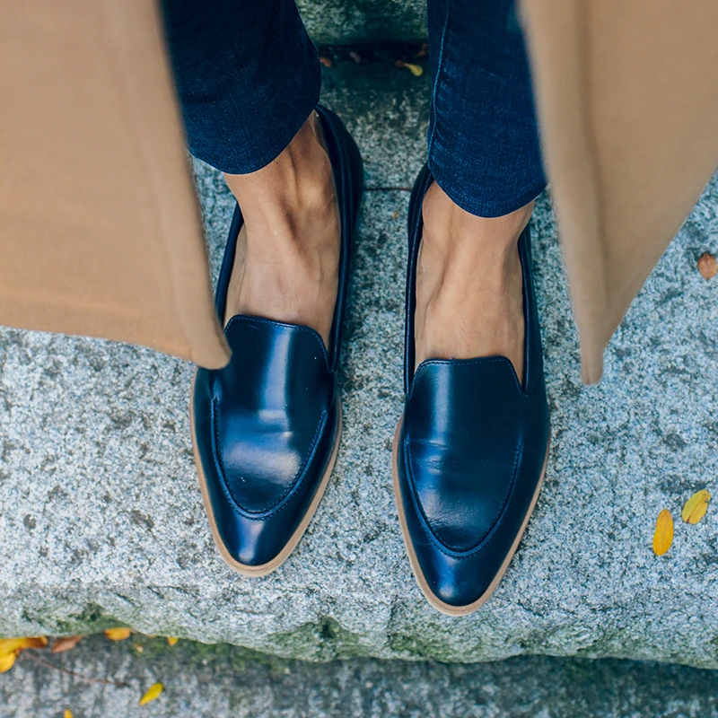 2019 Spring Genuine Leather Women Shoes Sheepskin Pointed Toe Black Brown Ladies Loafers YHE023