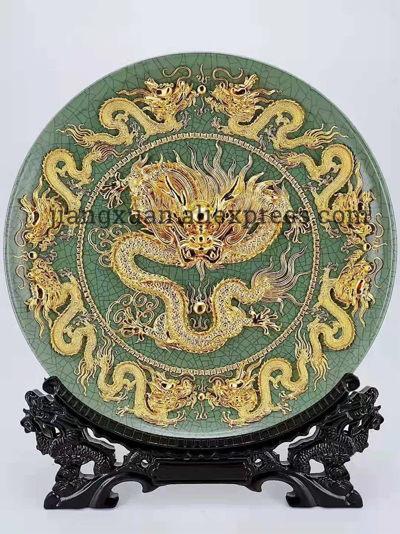Chinese 24k gold foil decorative collector plates for living room handicraft gifts