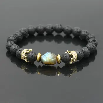 Trend Charm Beads Bracelet For Men Fashion Luxury Gold Crown Lava Stone Bracelet Male Jewelry Gift Chakra Pulseira bileklik