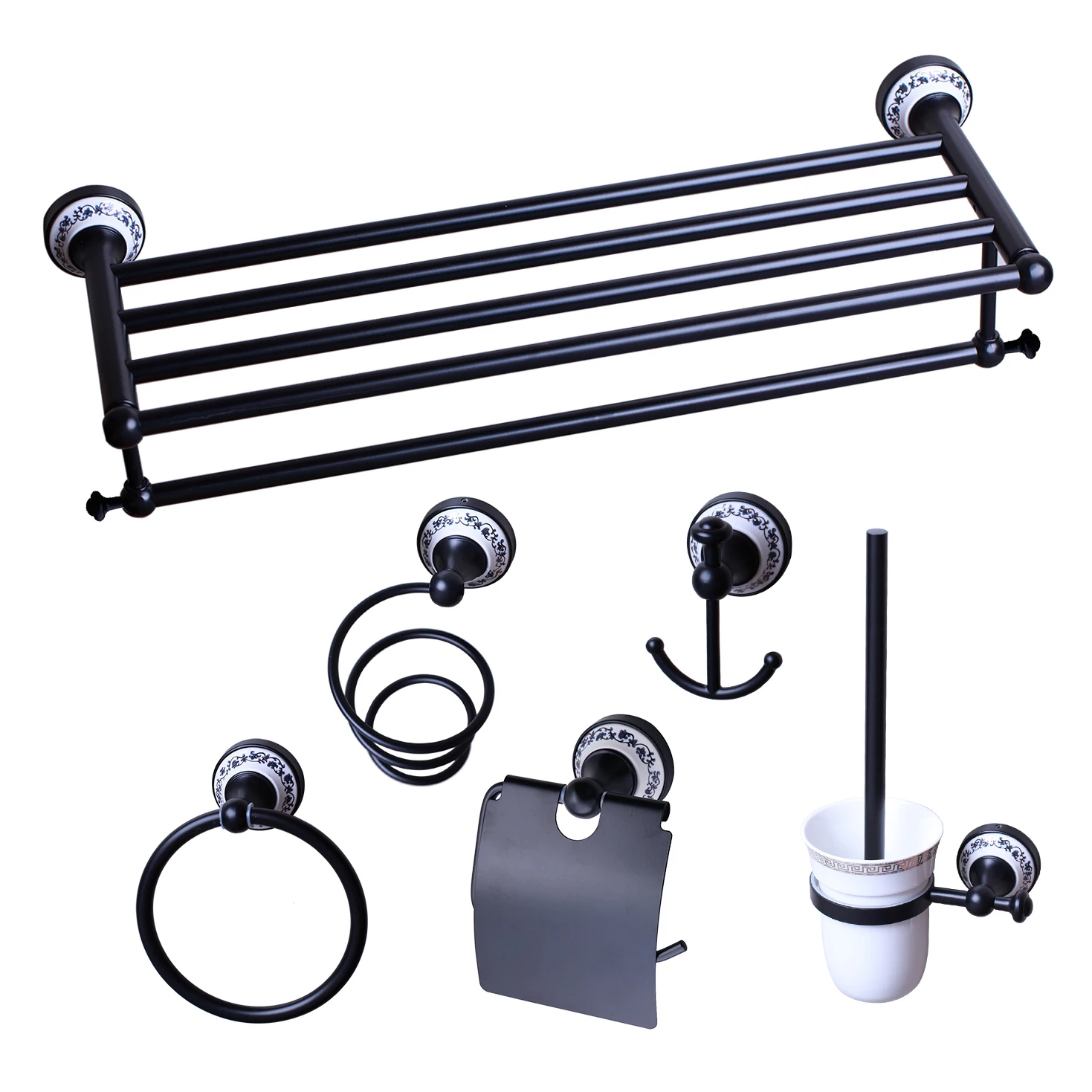 Bathroom Set C Настенный Черный ORB Санузел полотенце Аксессуары для ванны кольцо стойка туалетная бумага держатель щетки в форме чашки из матового стекла - Цвет: Bathroom Set C