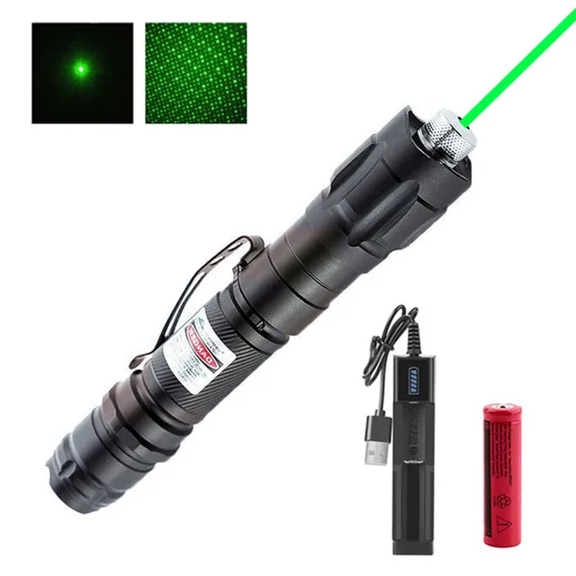 High Power Green Laser Pointer Pen 532nm Adjustable Focus Burning Red Laser Sight 500 to10000 meters range Lazer-009 For Hunting with battery Green