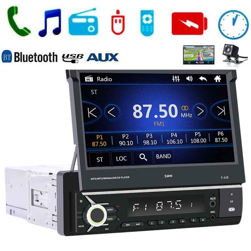 

7 Inch 1 DIN Contact Screen Car MP5 Player Bluetooth Stereo Retractable Radios Camera Support for Multi-Languages