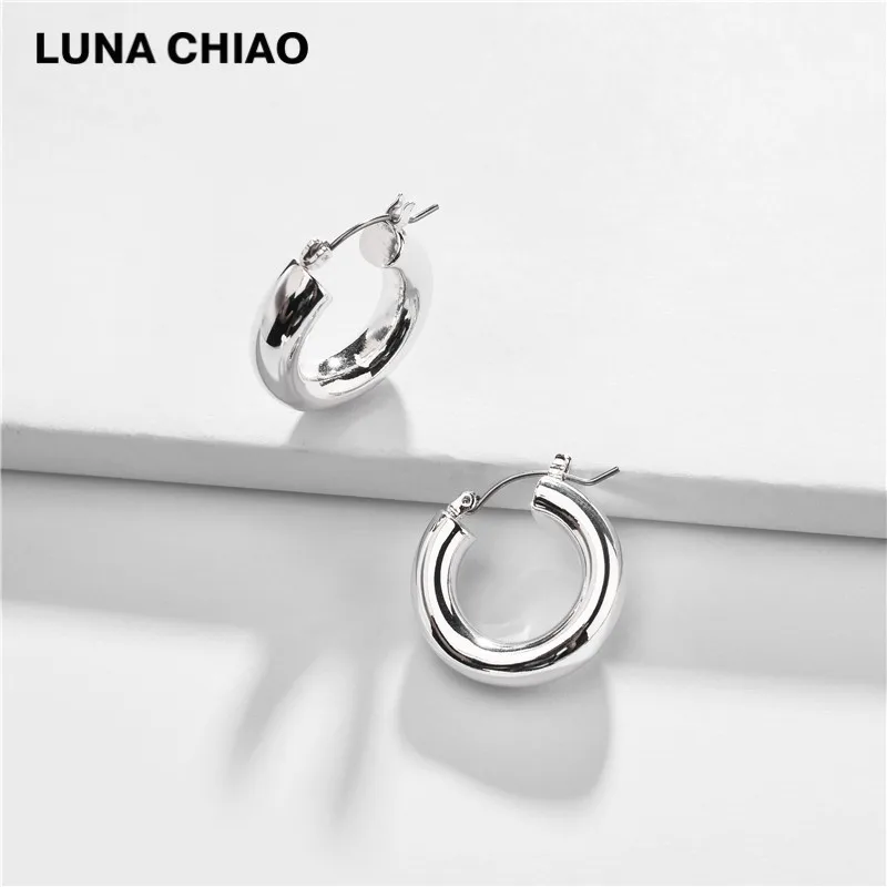 LUNA CHIAO, простой базовый дизайн, ювелирное изделие, Классические эксклюзивные мини-серьги-кольца - Окраска металла: Silver