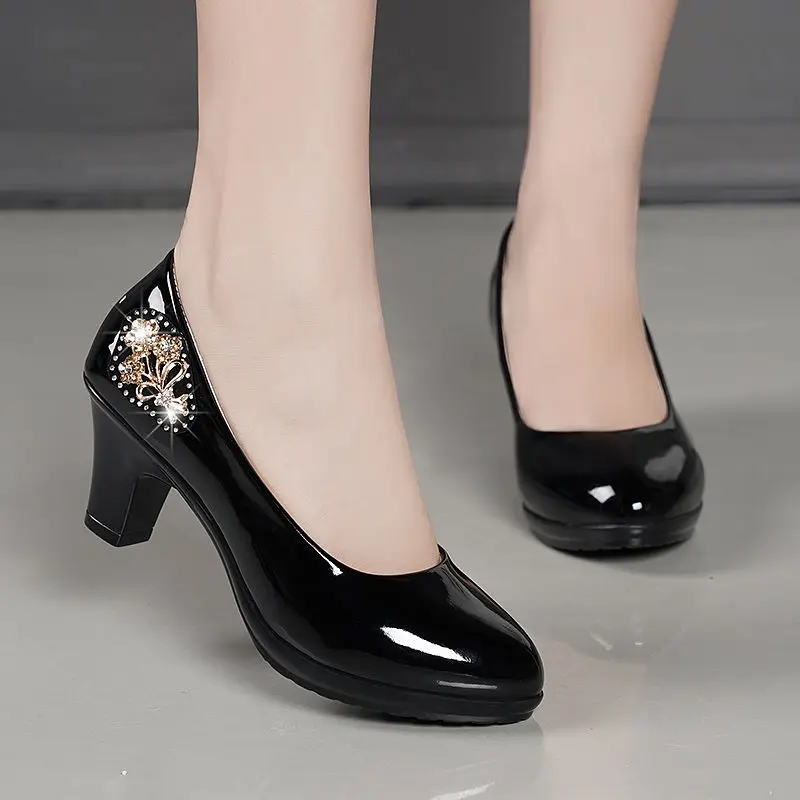 Women Round Toe Square Heel Pumps Lady Casual Summer Heel Shoes E6960 women pumps women high heels high heel pumps