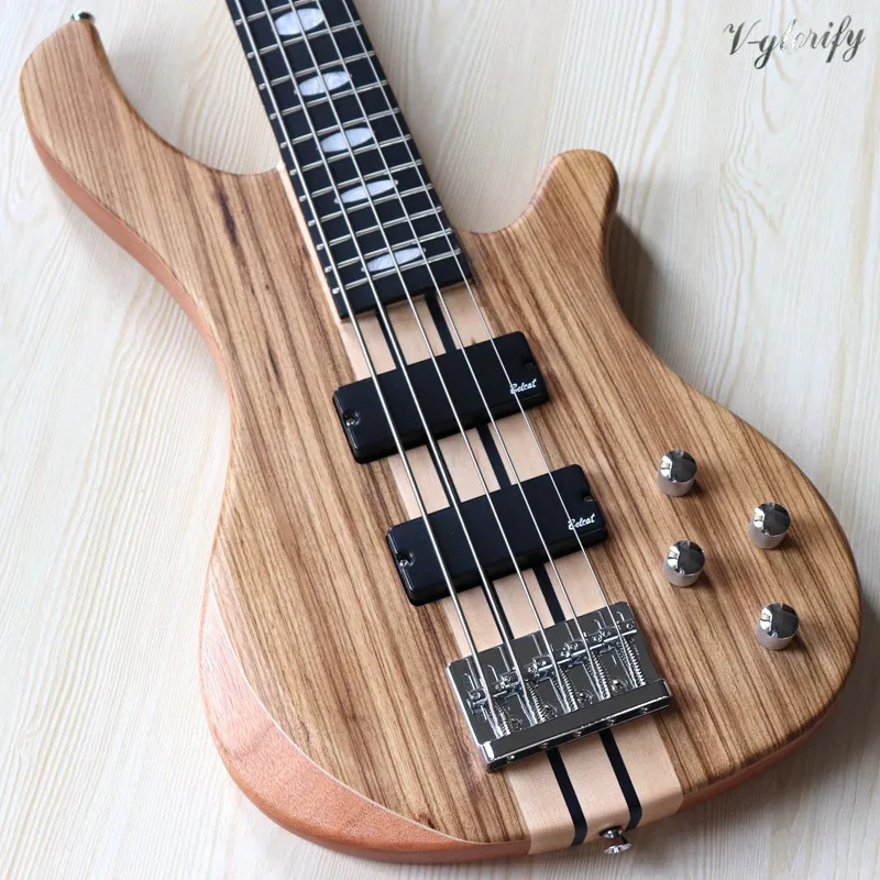 5 струн шеи через zebrawood top активная бас гитара 43 дюйма твердый дерево окуме тела